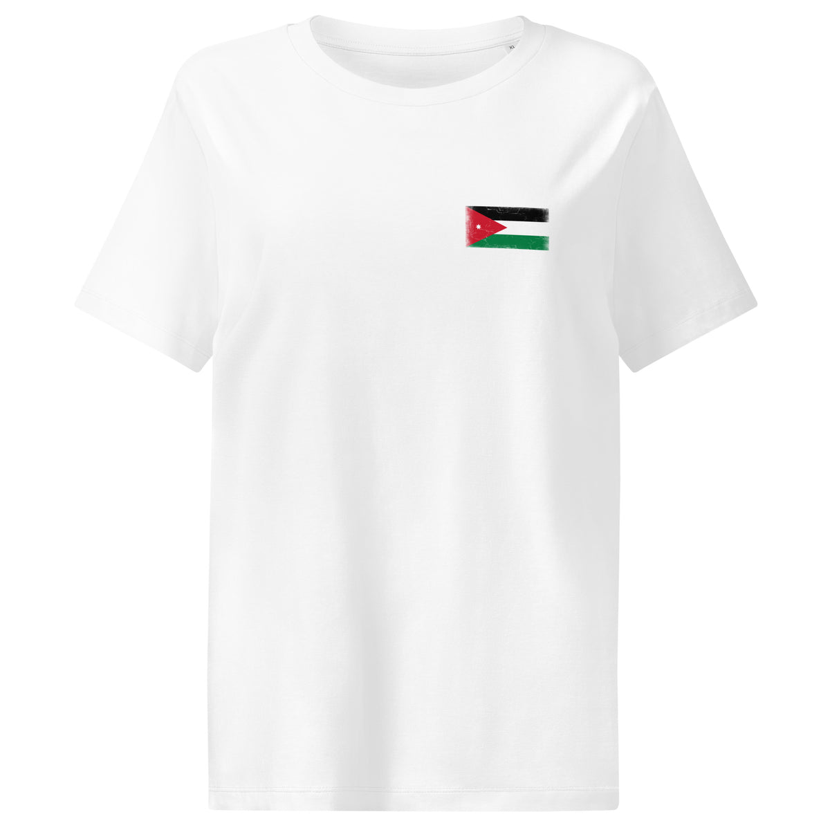 Jordan flag t-shirt in White, vintage-washed print, small flag on the left chest, women cut, front view