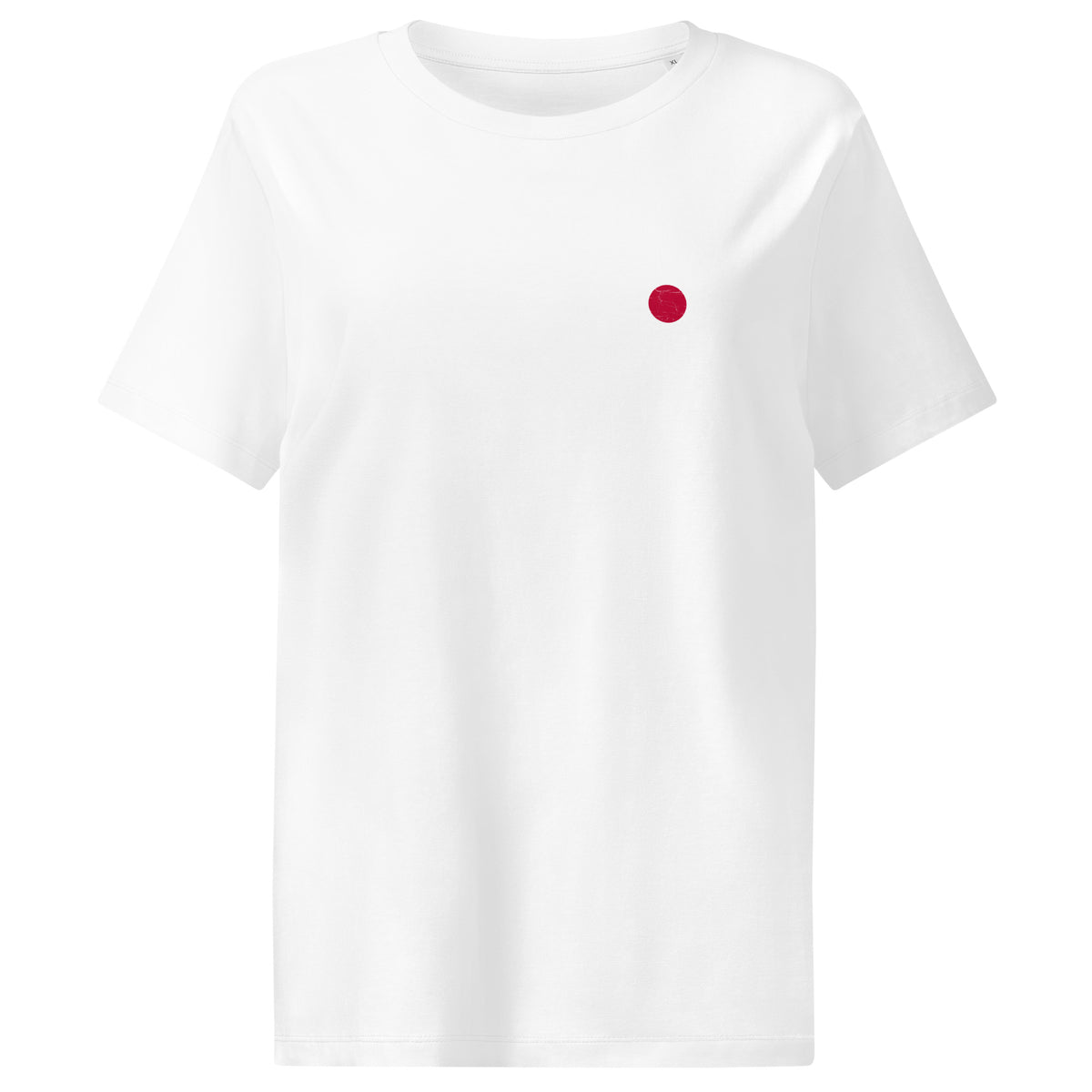 Japan flag t-shirt in White, vintage-washed print, small flag on the left chest, women cut, front view