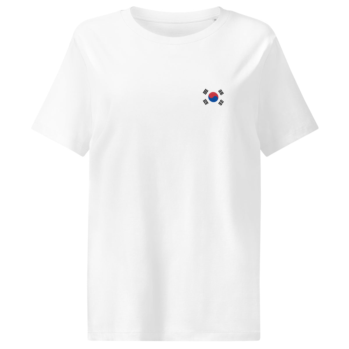 South Korea flag t-shirt in White, vintage-washed print, small flag on the left chest, women cut, front view