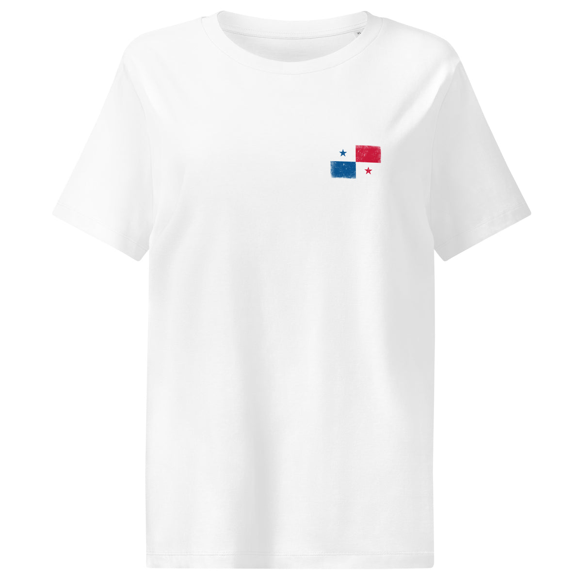 Panama flag t-shirt in White, vintage-washed print, small flag on the left chest, women cut, front view