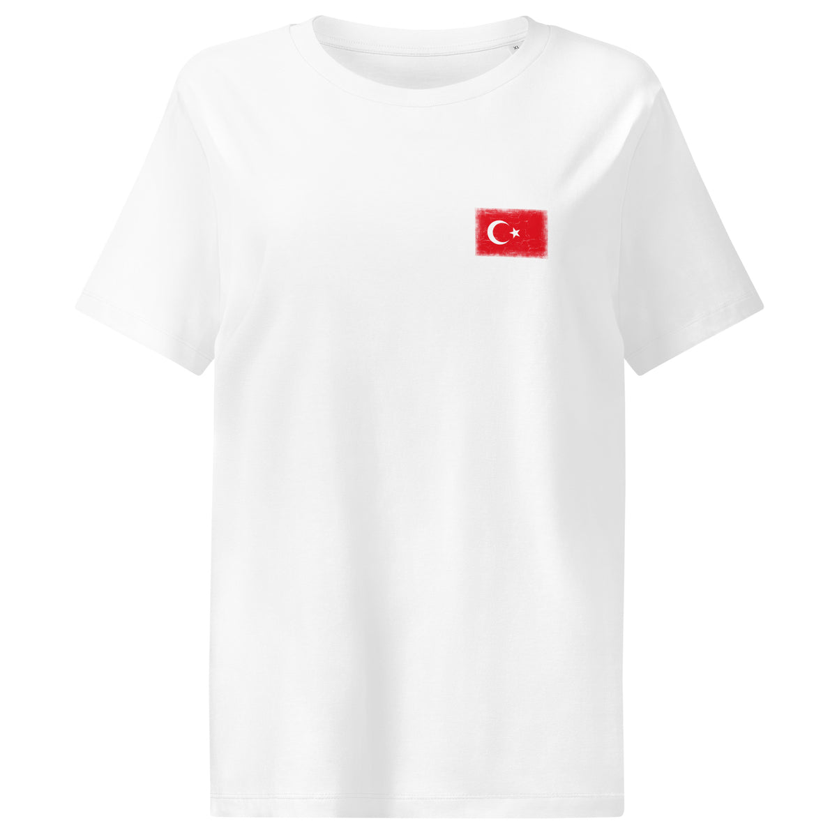 Turkey flag t-shirt in White, vintage-washed print, small flag on the left chest, women cut, front view