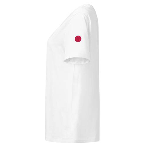 Japan flag t-shirt in White, vintage-washed print, flag badge on the left sleeve, women cut, side view