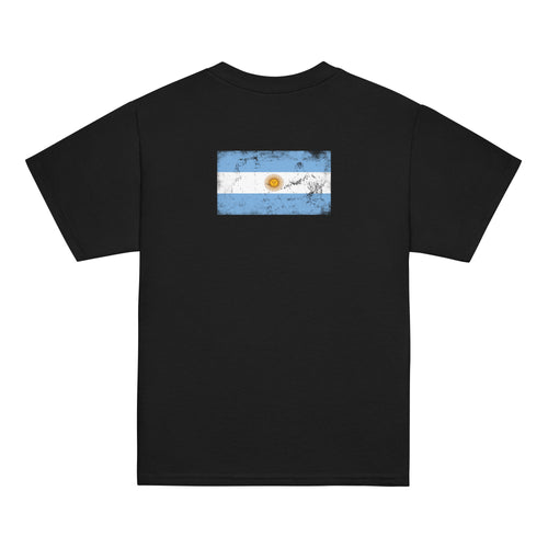 Argentina flag t-shirt in Black, vintage-washed print, flag across the upper back, kids cut, back view