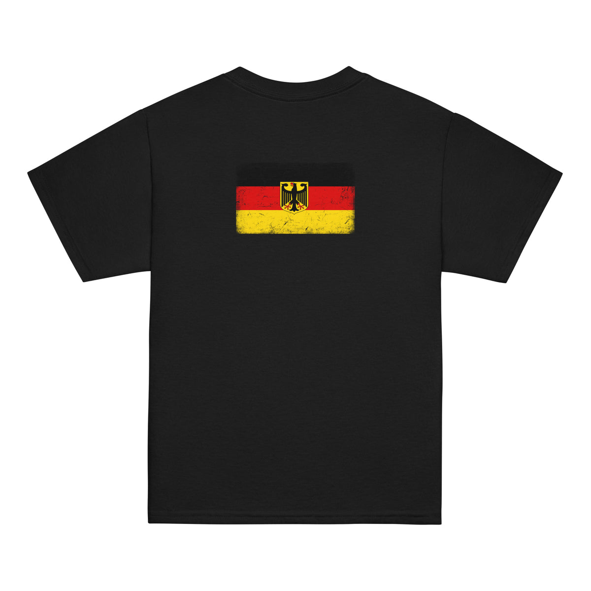 Germany flag t-shirt in Black, vintage-washed print, flag across the upper back, kids cut, back view