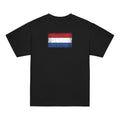 Netherlands flag t-shirt in Black, vintage-washed print, flag across the upper back, kids cut, back view