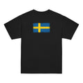 Sweden flag t-shirt in Black, vintage-washed print, flag across the upper back, kids cut, back view