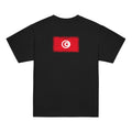 Tunisia flag t-shirt in Black, vintage-washed print, flag across the upper back, kids cut, back view