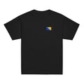 Bosnia and Herzegovina flag t-shirt in Black, vintage-washed print, small flag on the left chest, kids cut, front view