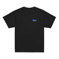 Curaçao flag t-shirt in Black, vintage-washed print, small flag on the left chest, kids cut, front view