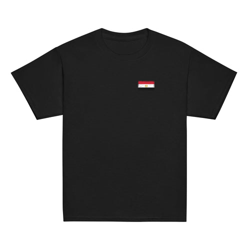Egypt flag t-shirt in Black, vintage-washed print, small flag on the left chest, kids cut, front view