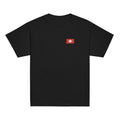 Switzerland flag t-shirt in Black, vintage-washed print, small flag on the left chest, kids cut, front view