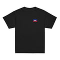 Haiti flag t-shirt in Black, vintage-washed print, small flag on the left chest, kids cut, front view