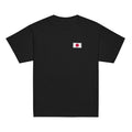 Japan flag t-shirt in Black, vintage-washed print, small flag on the left chest, kids cut, front view