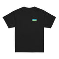 Uzbekistan flag t-shirt in Black, vintage-washed print, small flag on the left chest, kids cut, front view