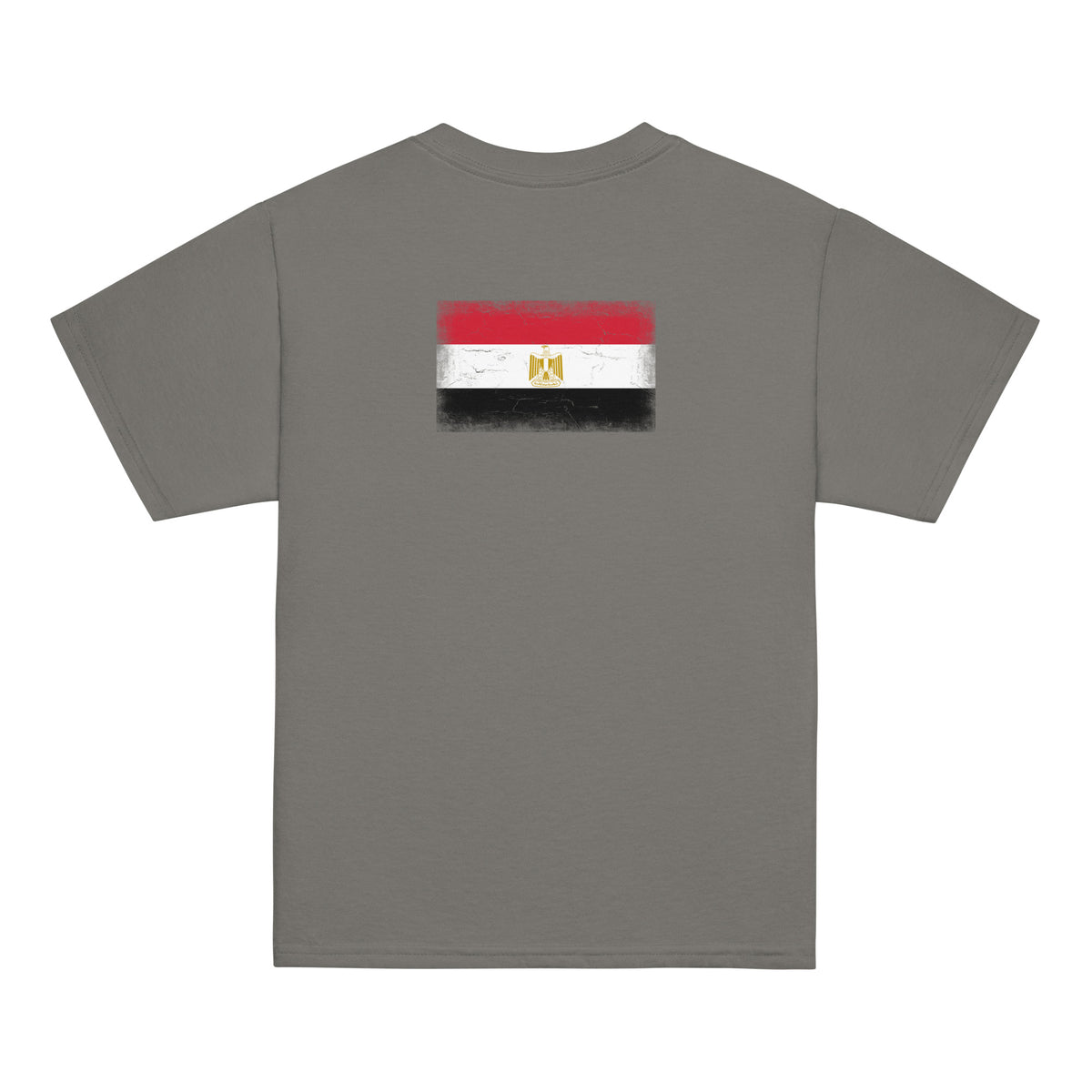 Egypt flag t-shirt in Charcoal, vintage-washed print, flag across the upper back, kids cut, back view