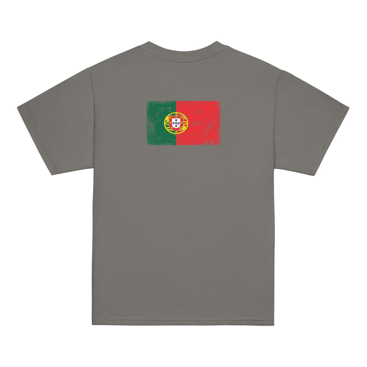 Portugal flag t-shirt in Charcoal, vintage-washed print, flag across the upper back, kids cut, back view