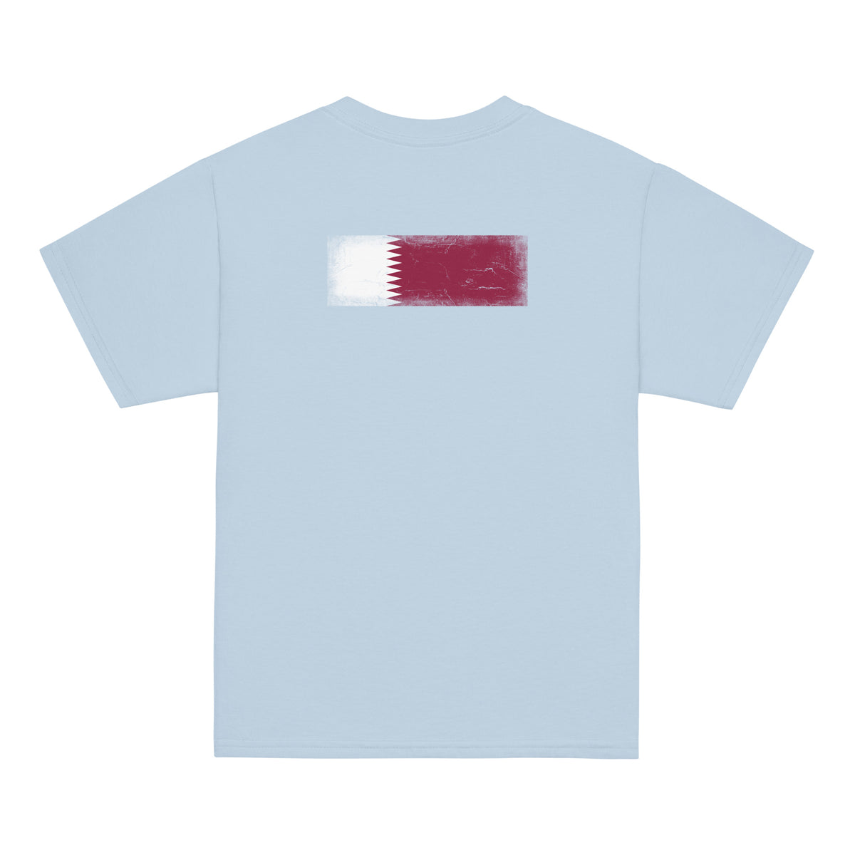 Qatar flag t-shirt in Light Blue, vintage-washed print, flag across the upper back, kids cut, back view