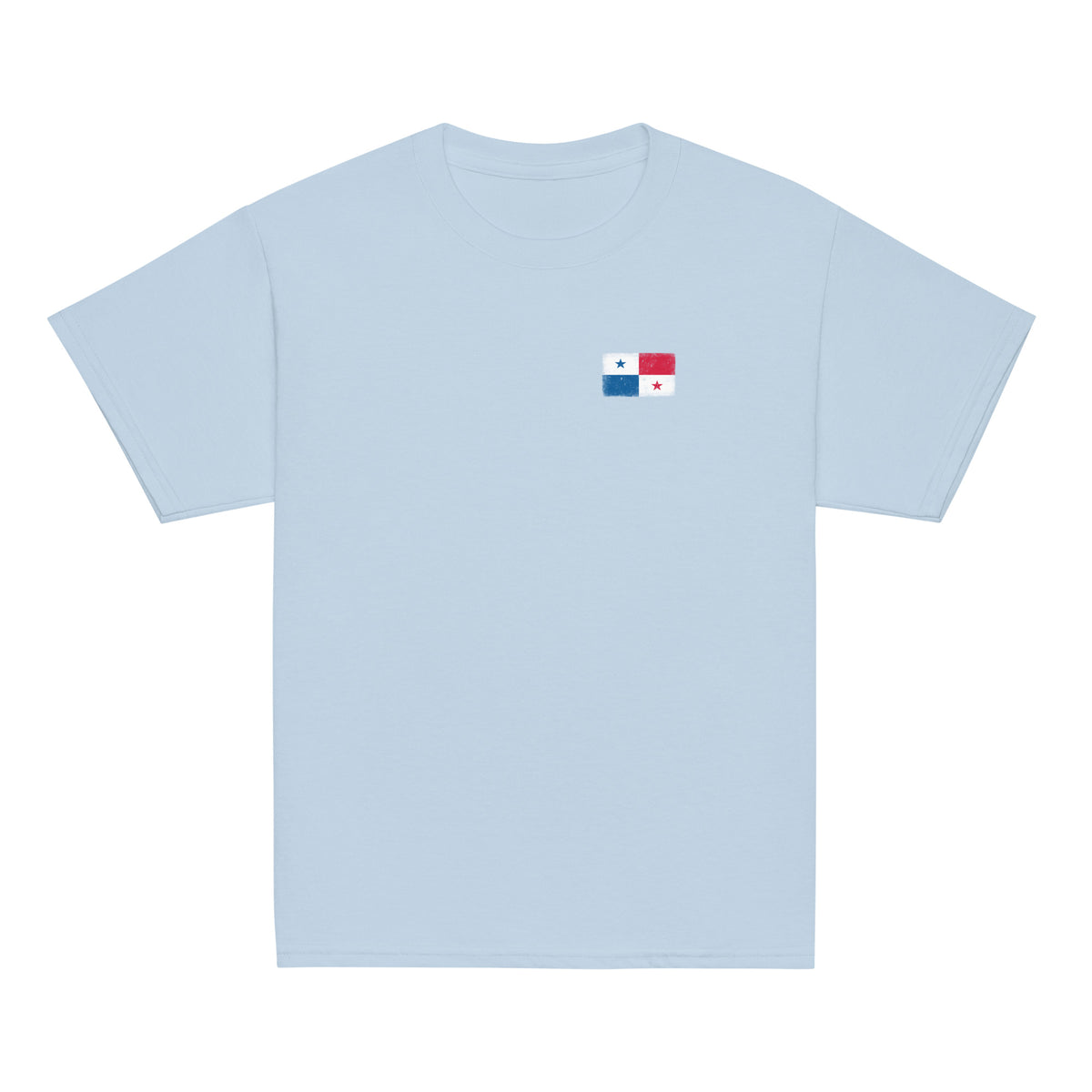 Panama flag t-shirt in Light Blue, vintage-washed print, small flag on the left chest, kids cut, front view