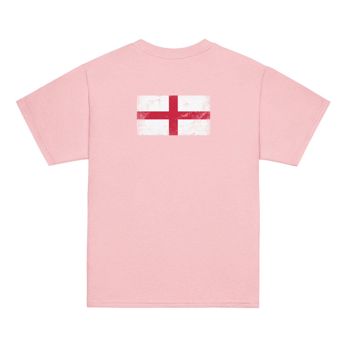 England flag t-shirt in Light Pink, vintage-washed print, flag across the upper back, kids cut, back view
