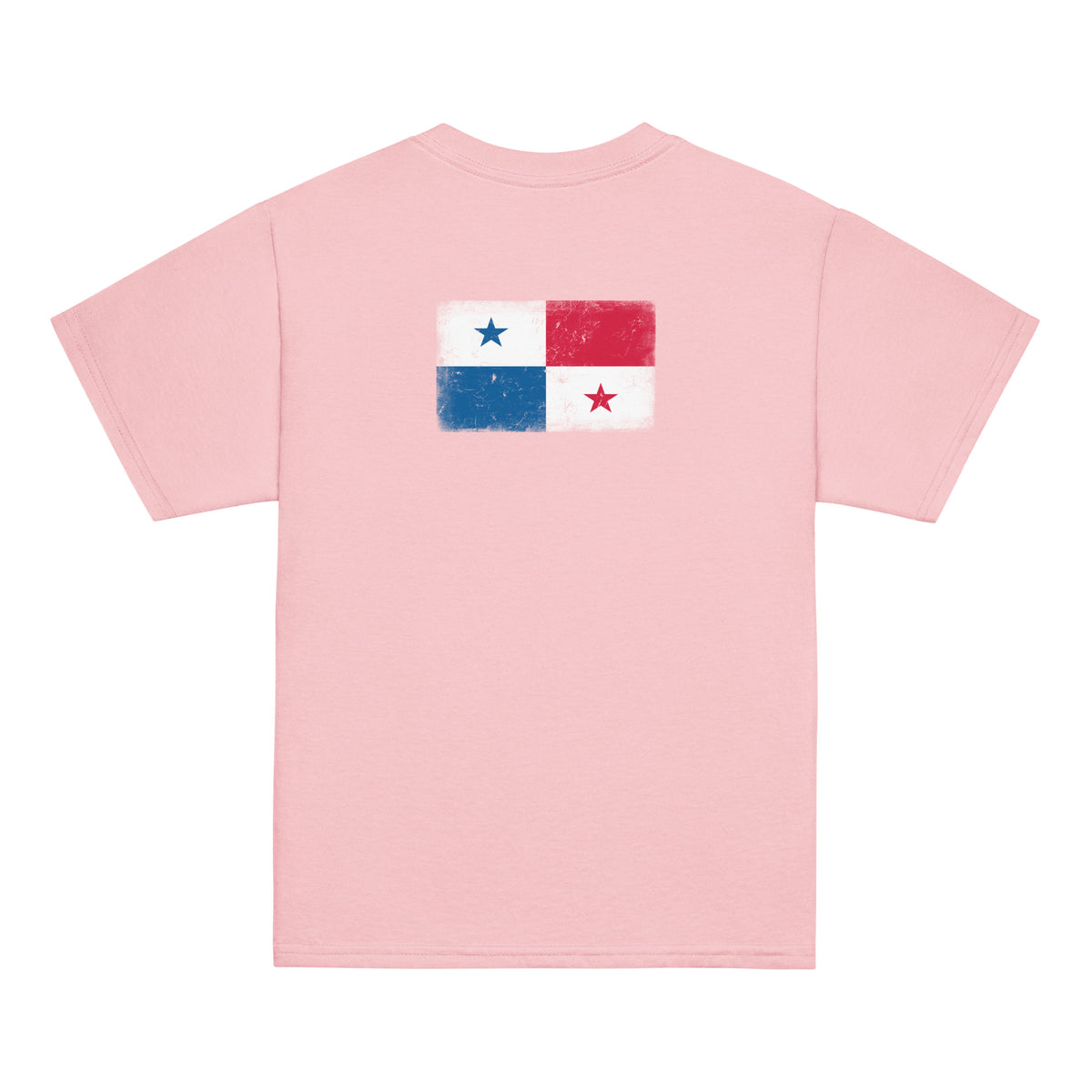 Panama flag t-shirt in Light Pink, vintage-washed print, flag across the upper back, kids cut, back view