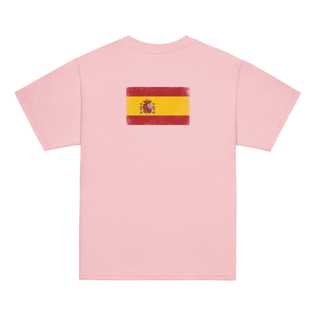 Spain flag t-shirt in Light Pink, vintage-washed print, flag across the upper back, kids cut, back view
