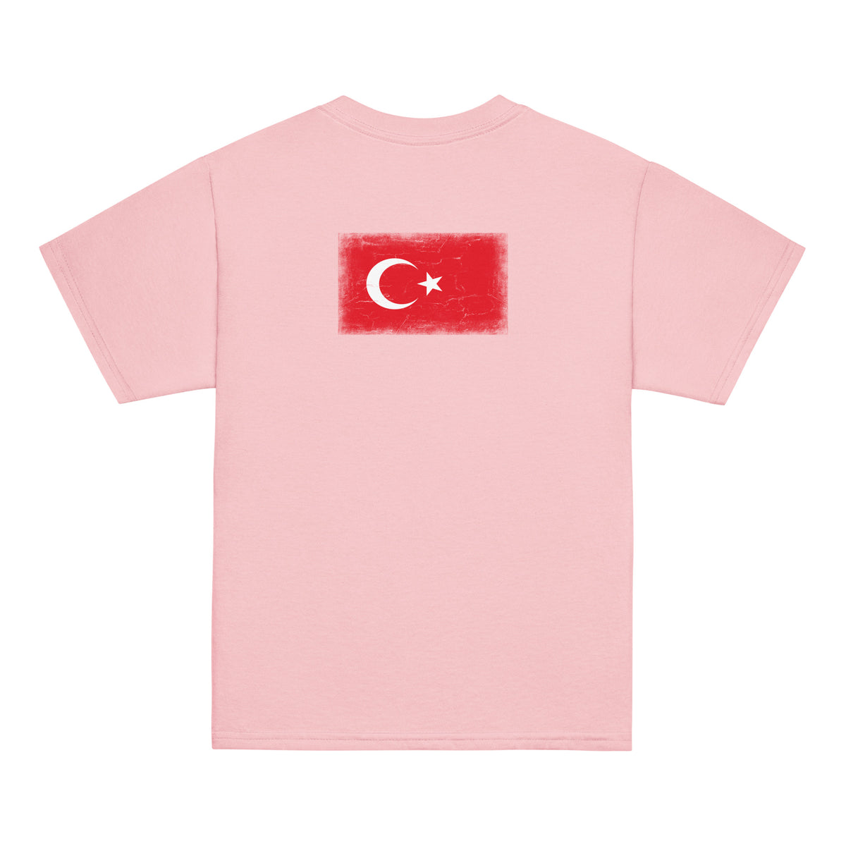 Turkey flag t-shirt in Light Pink, vintage-washed print, flag across the upper back, kids cut, back view