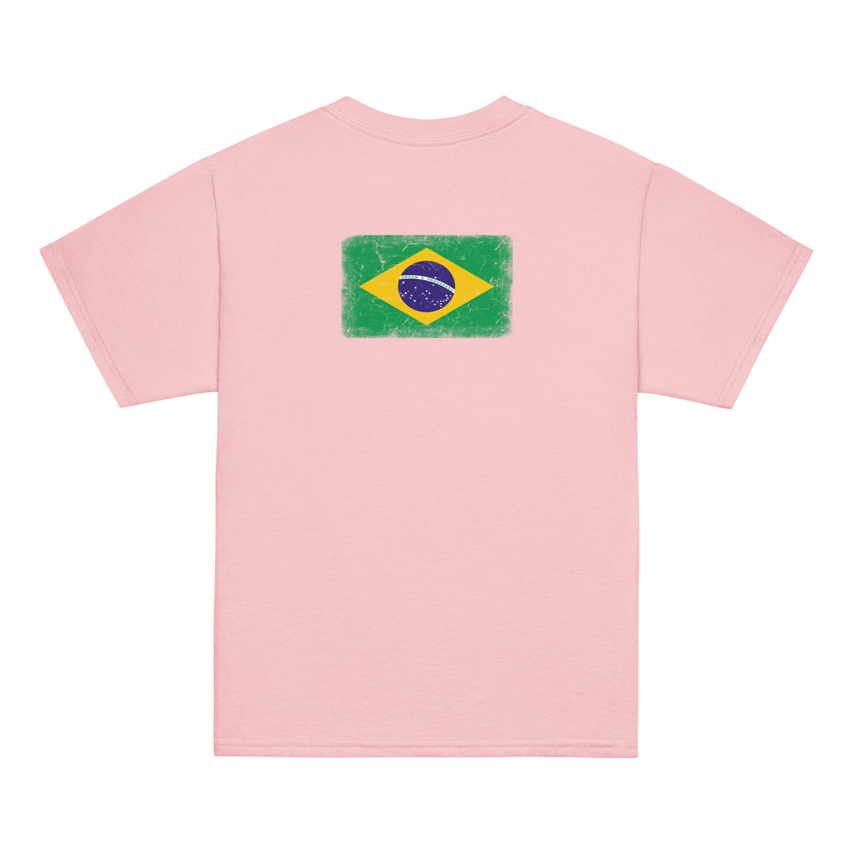 Brasil flag t-shirt in Light Pink, vintage-washed print, flag across the upper back, kids cut, back view