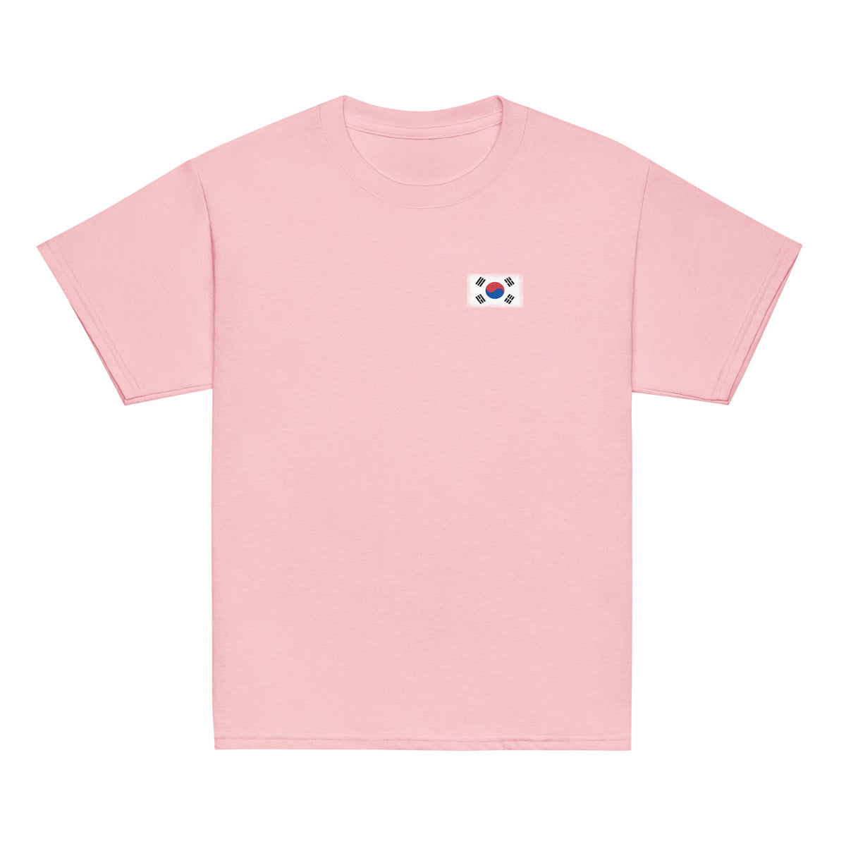 South Korea flag t-shirt in Light Pink, vintage-washed print, small flag on the left chest, kids cut, front view