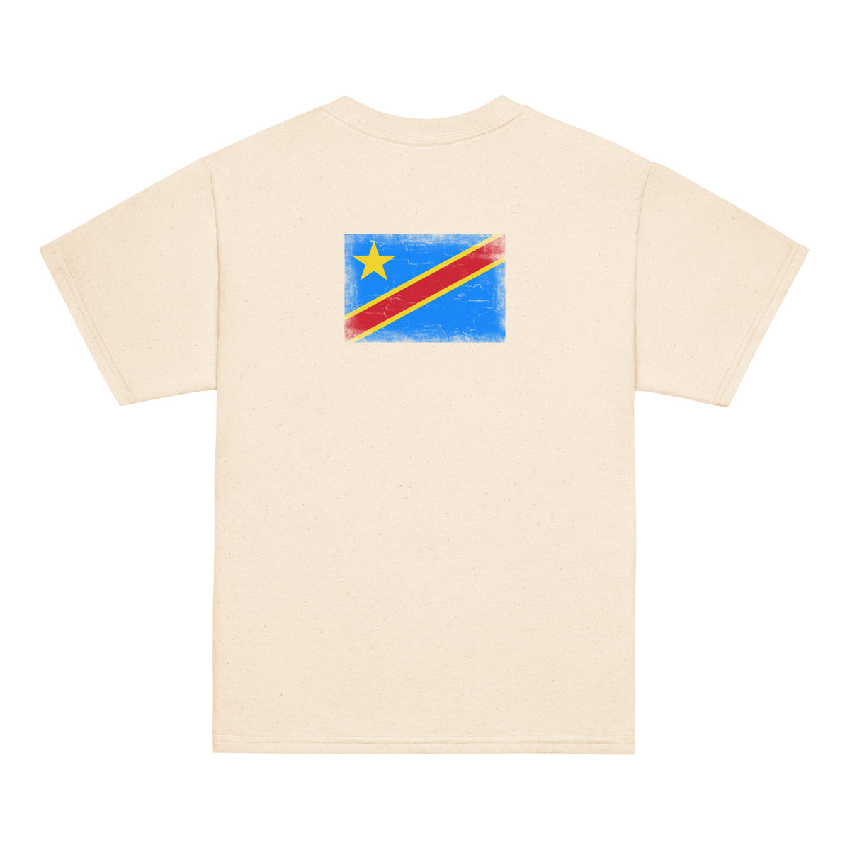 Congo flag t-shirt in Natural, vintage-washed print, flag across the upper back, kids cut, back view