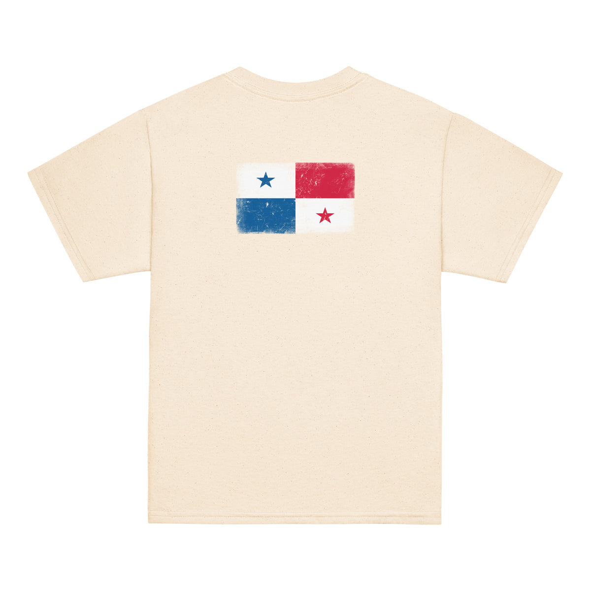 Panama flag t-shirt in Natural, vintage-washed print, flag across the upper back, kids cut, back view