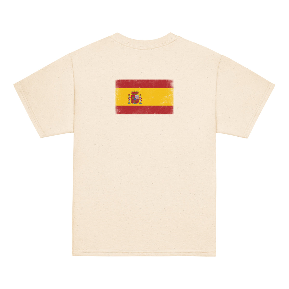 Spain flag t-shirt in Natural, vintage-washed print, flag across the upper back, kids cut, back view