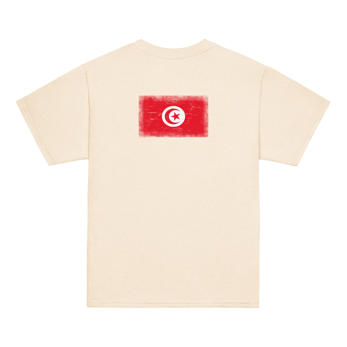 Tunisia flag t-shirt in Natural, vintage-washed print, flag across the upper back, kids cut, back view