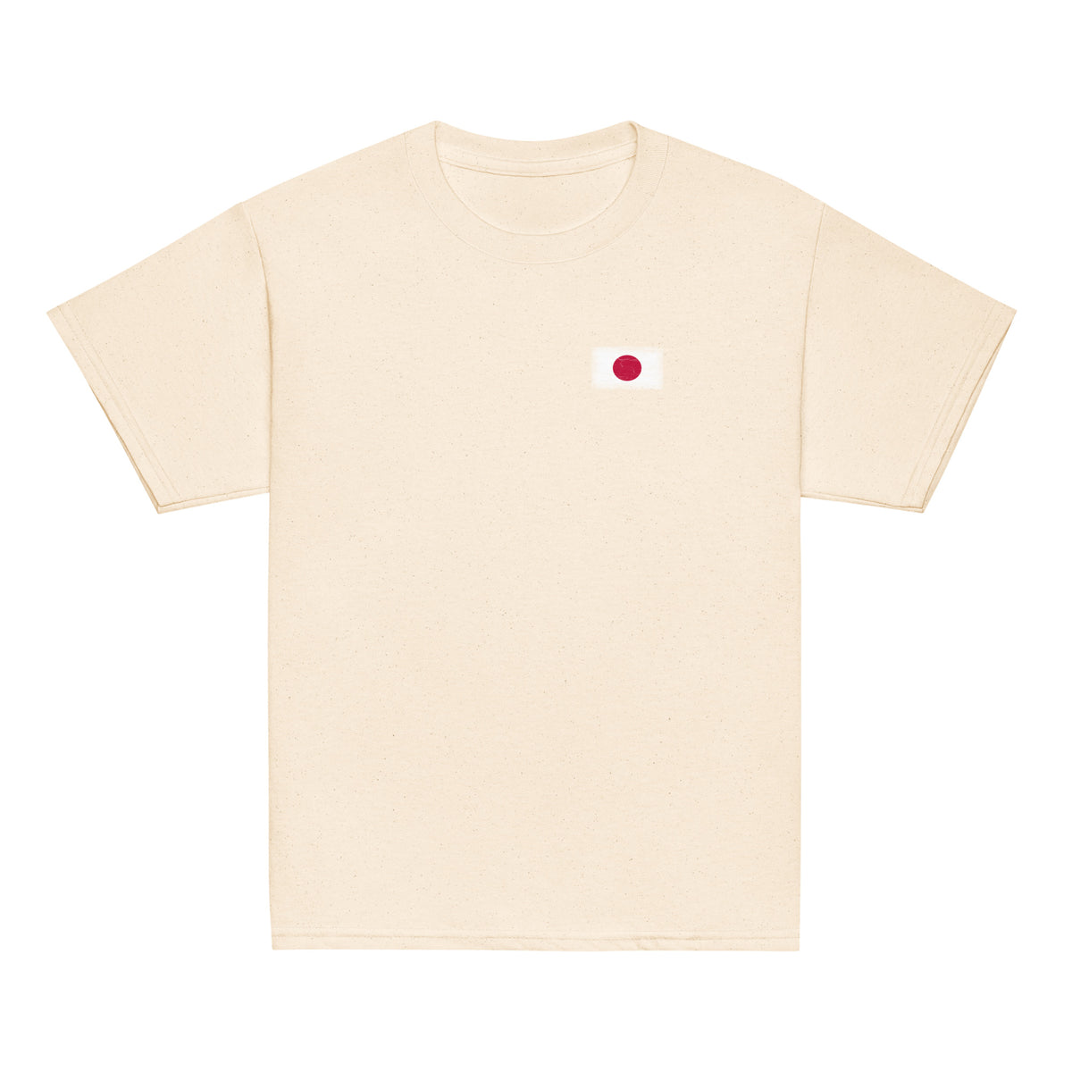 Japan flag t-shirt in Natural, vintage-washed print, small flag on the left chest, kids cut, front view