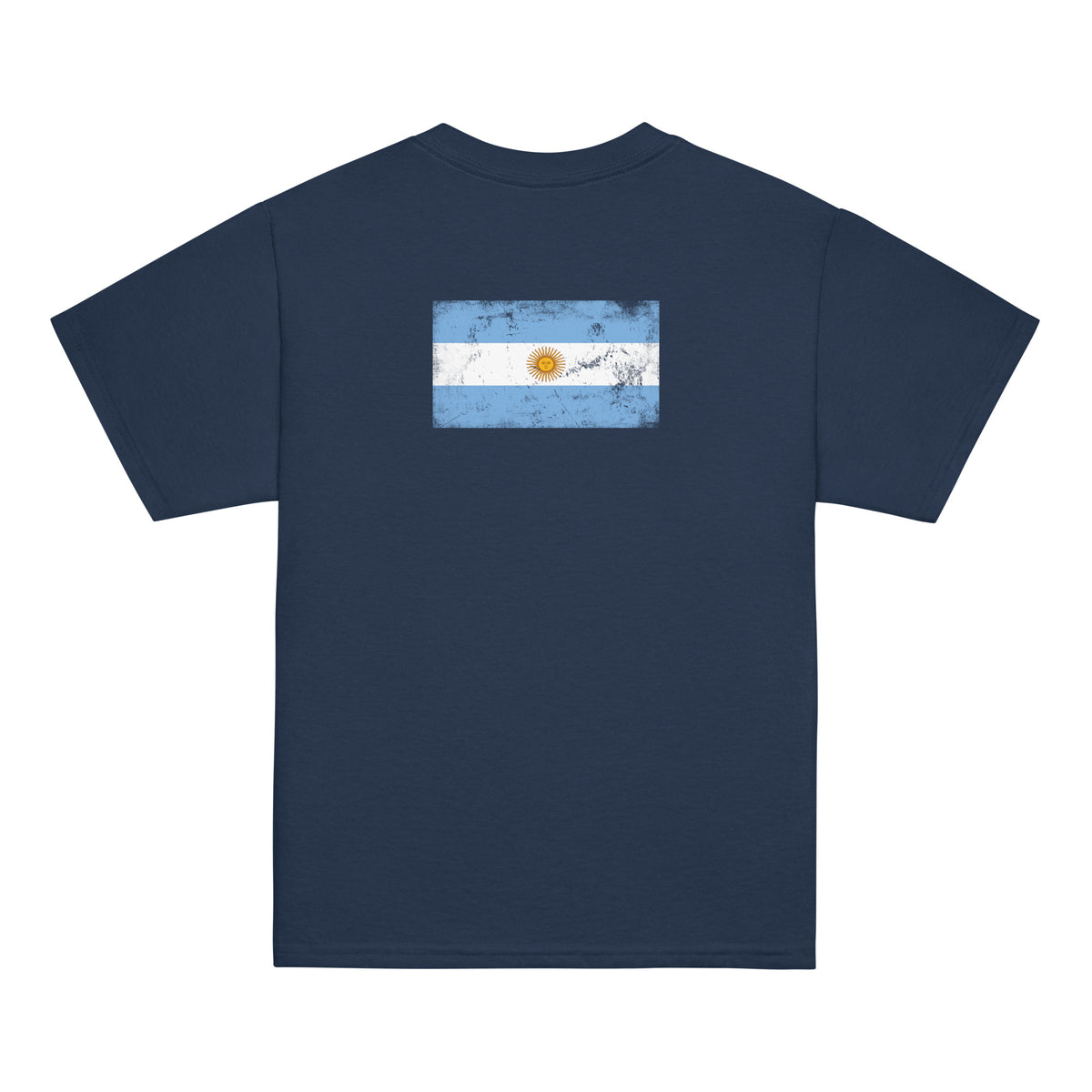 Argentina flag t-shirt in Navy, vintage-washed print, flag across the upper back, kids cut, back view