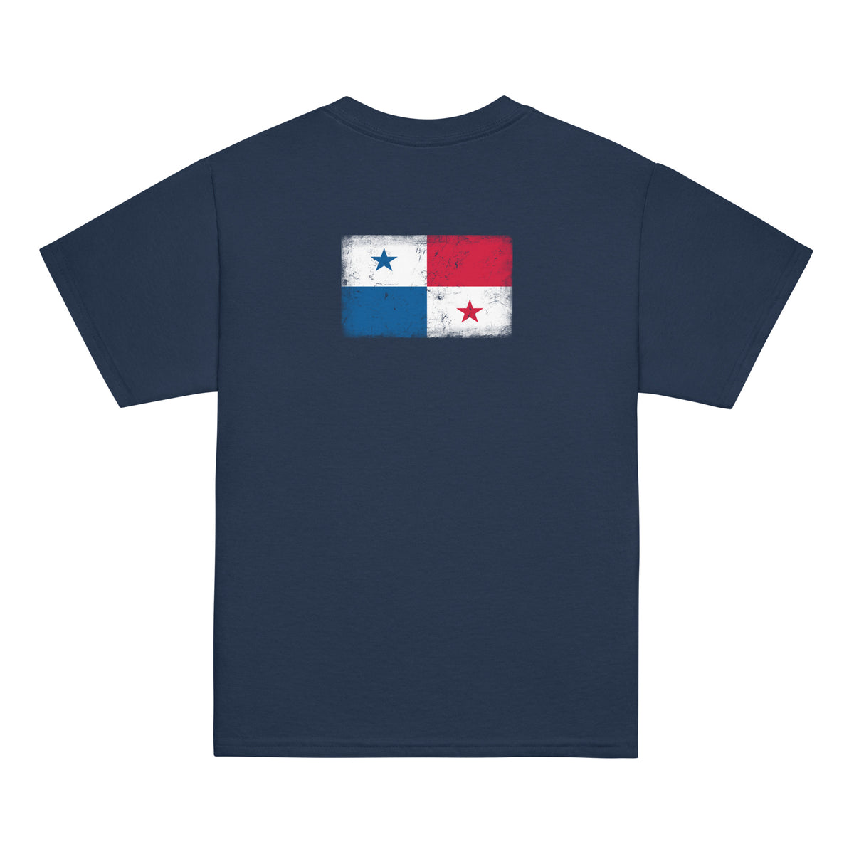 Panama flag t-shirt in Navy, vintage-washed print, flag across the upper back, kids cut, back view