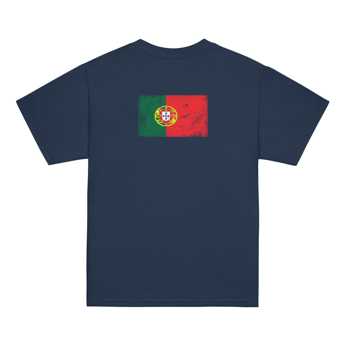 Portugal flag t-shirt in Navy, vintage-washed print, flag across the upper back, kids cut, back view