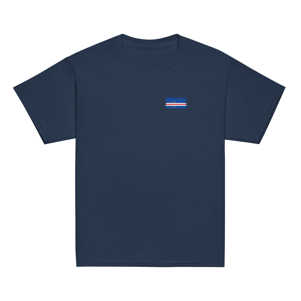 Cape Verde flag t-shirt in Navy, vintage-washed print, small flag on the left chest, kids cut, front view