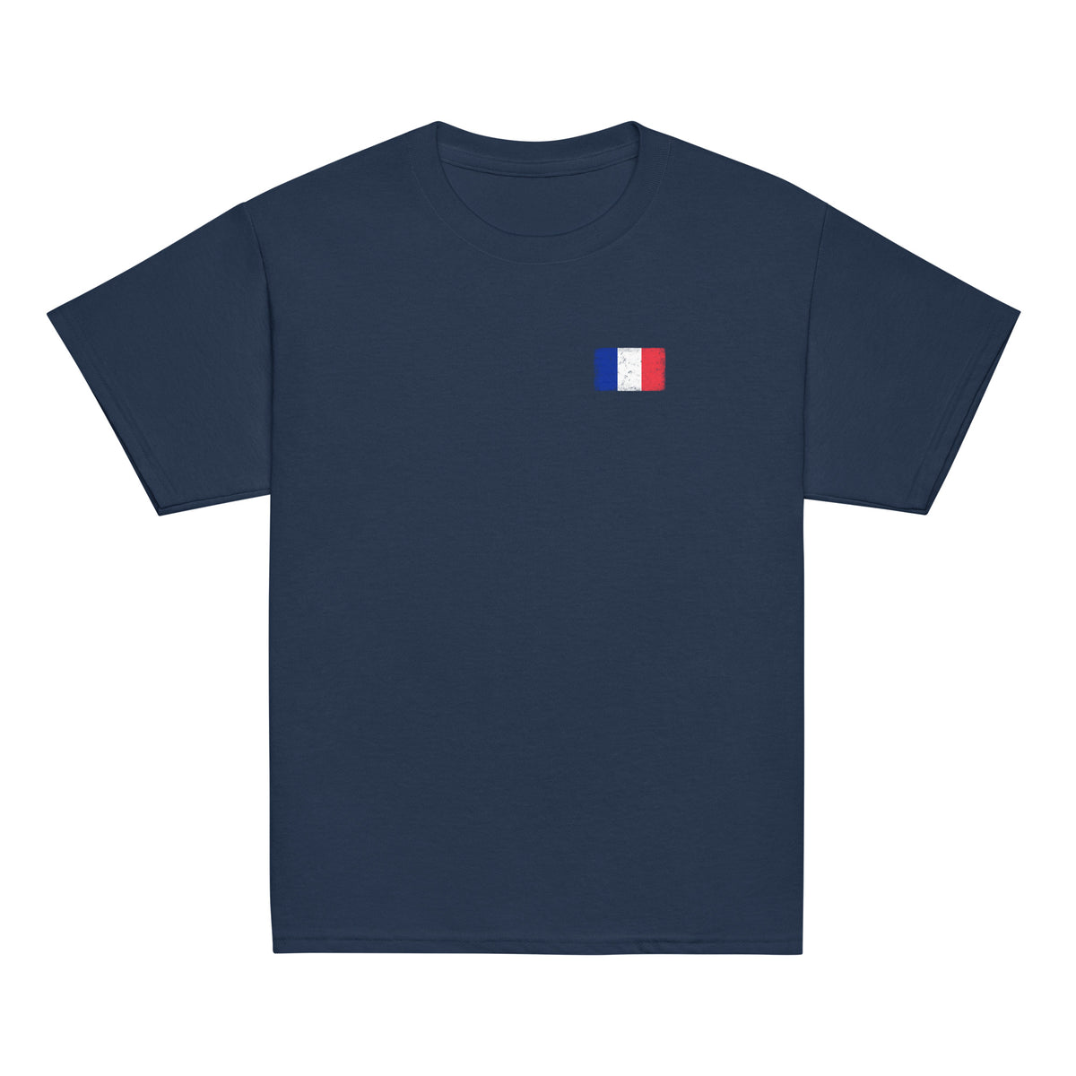 France flag t-shirt in Navy, vintage-washed print, small flag on the left chest, kids cut, front view