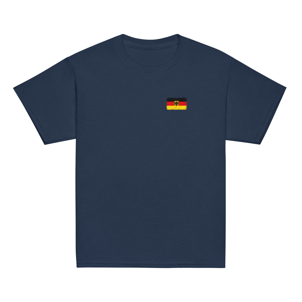 Germany flag t-shirt in Navy, vintage-washed print, small flag on the left chest, kids cut, front view