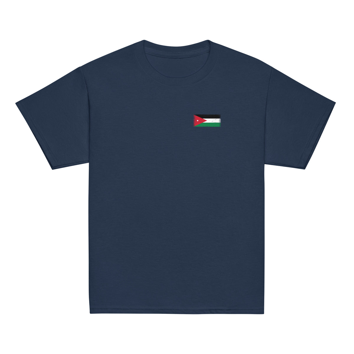 Jordan flag t-shirt in Navy, vintage-washed print, small flag on the left chest, kids cut, front view