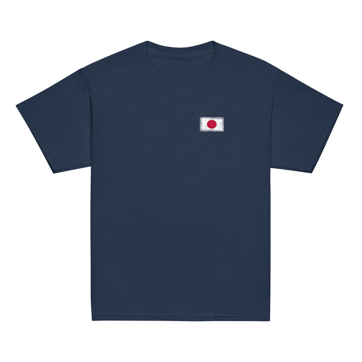 Japan flag t-shirt in Navy, vintage-washed print, small flag on the left chest, kids cut, front view
