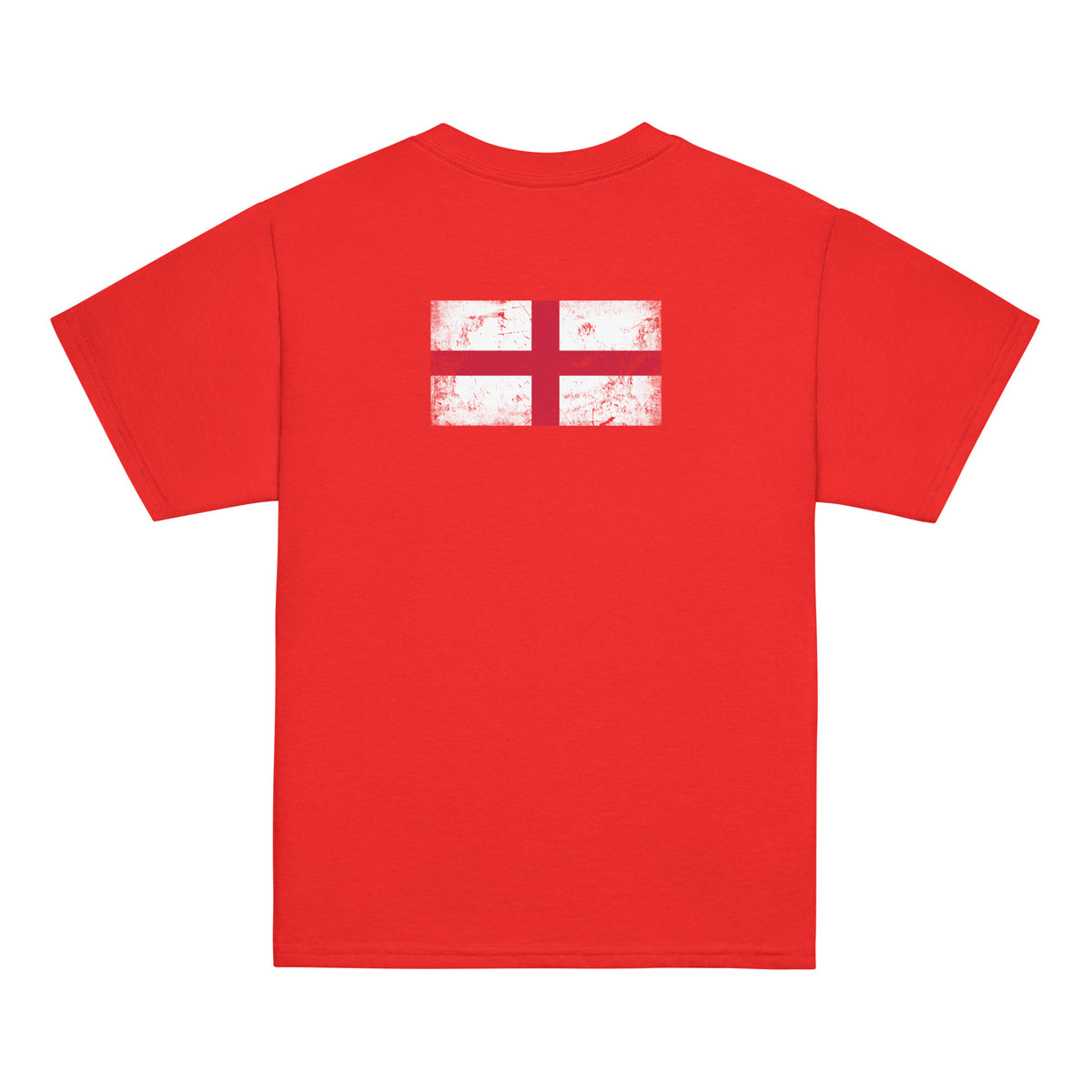England flag t-shirt in Red, vintage-washed print, flag across the upper back, kids cut, back view
