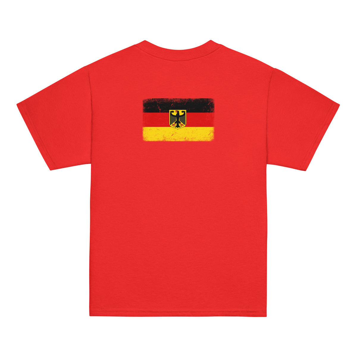 Germany flag t-shirt in Red, vintage-washed print, flag across the upper back, kids cut, back view