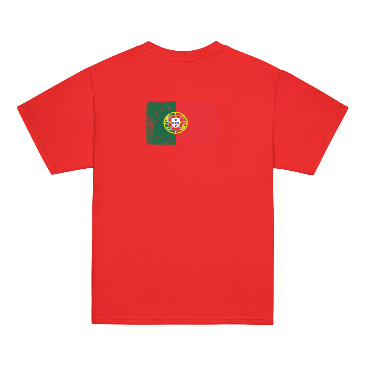 Portugal flag t-shirt in Red, vintage-washed print, flag across the upper back, kids cut, back view