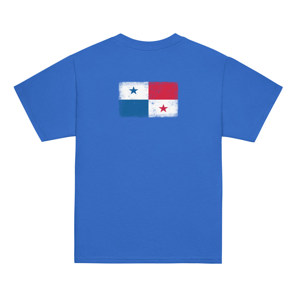 Panama flag t-shirt in Royal, vintage-washed print, flag across the upper back, kids cut, back view