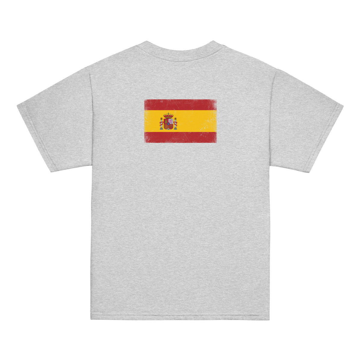 Spain flag t-shirt in Sport Grey, vintage-washed print, flag across the upper back, kids cut, back view