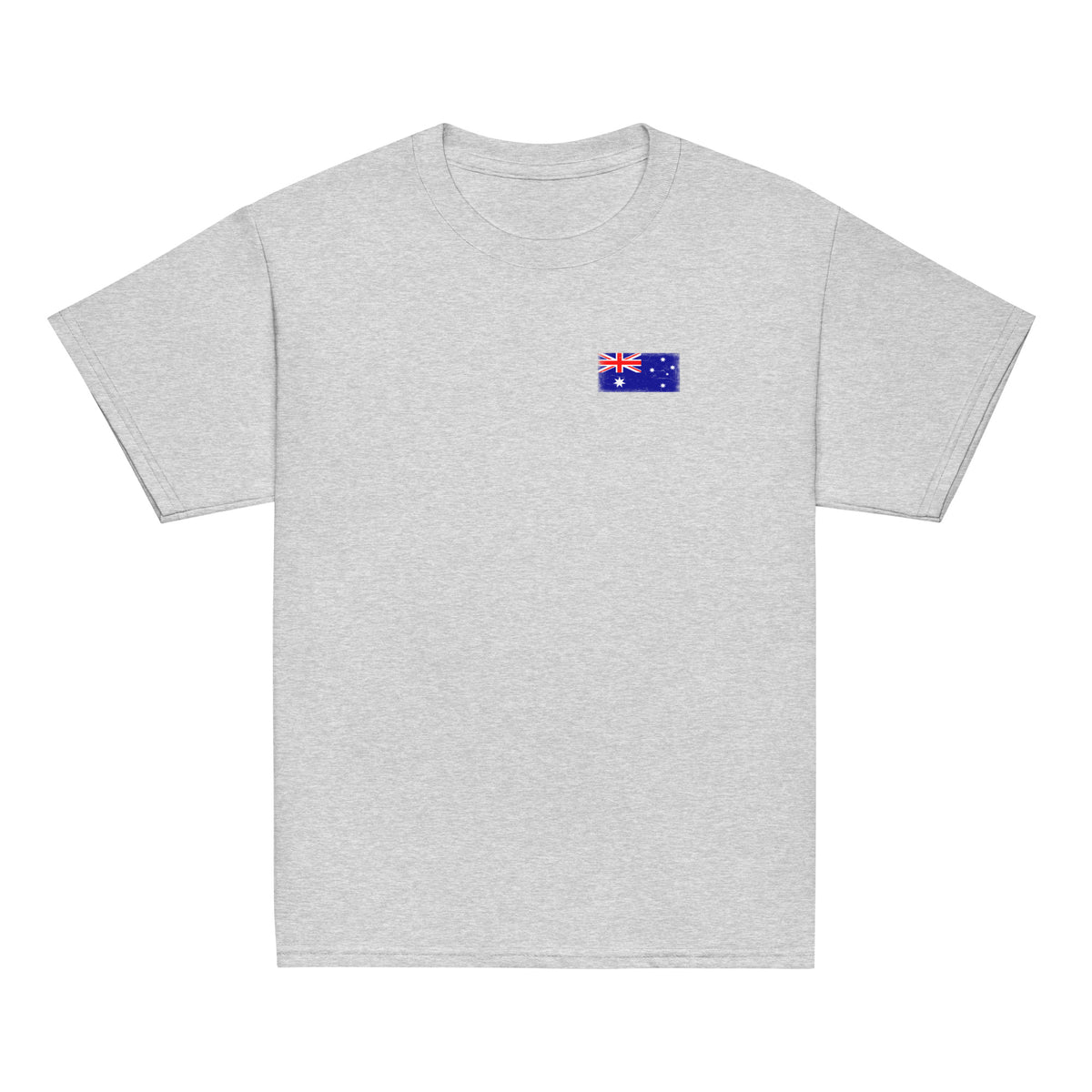 Australia flag t-shirt in Sport Grey, vintage-washed print, small flag on the left chest, kids cut, front view