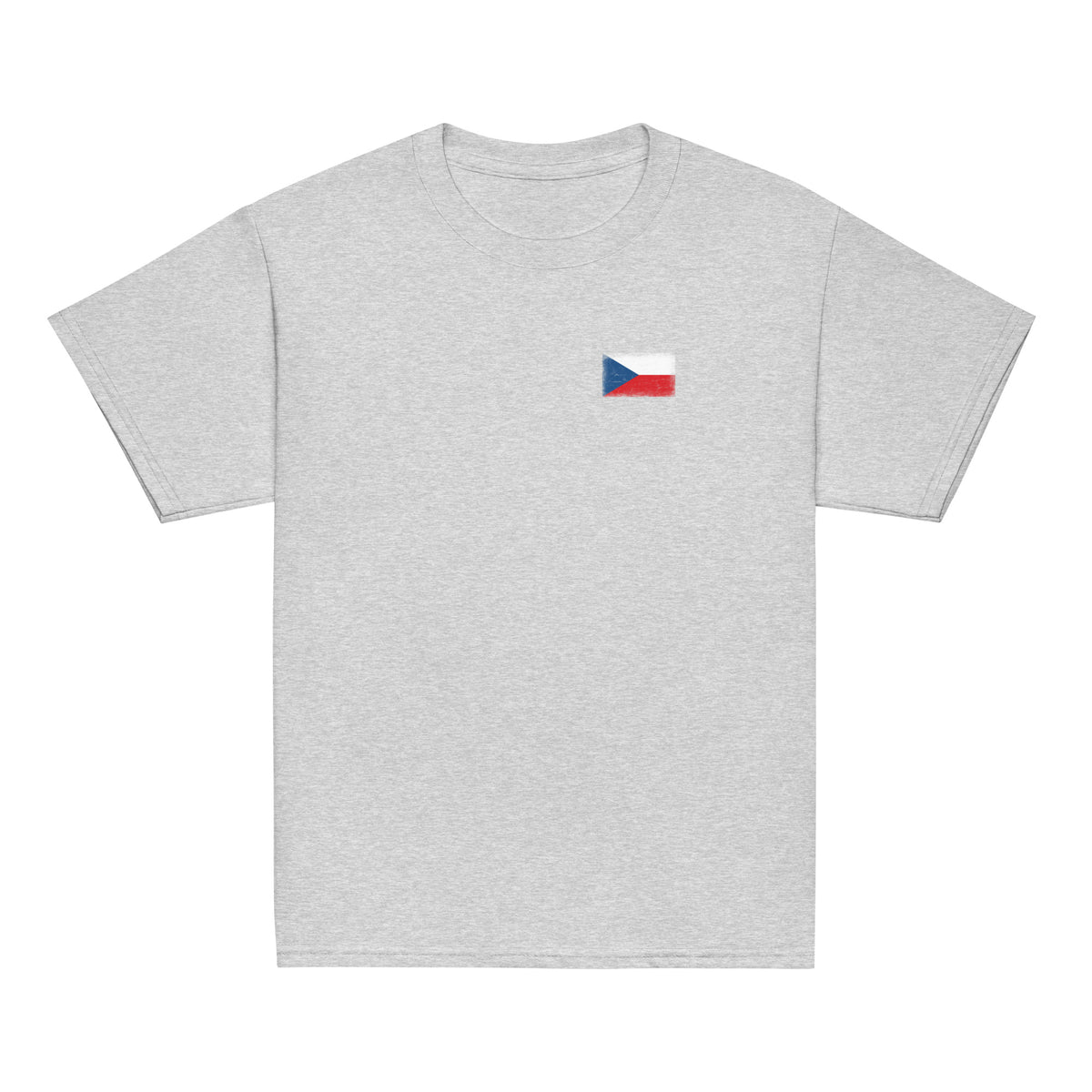 Czechia flag t-shirt in Sport Grey, vintage-washed print, small flag on the left chest, kids cut, front view