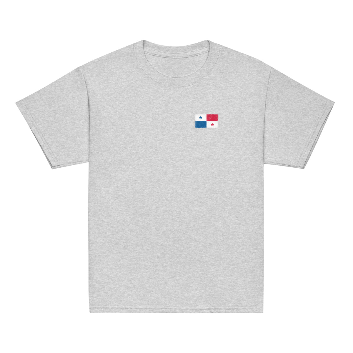 Panama flag t-shirt in Sport Grey, vintage-washed print, small flag on the left chest, kids cut, front view
