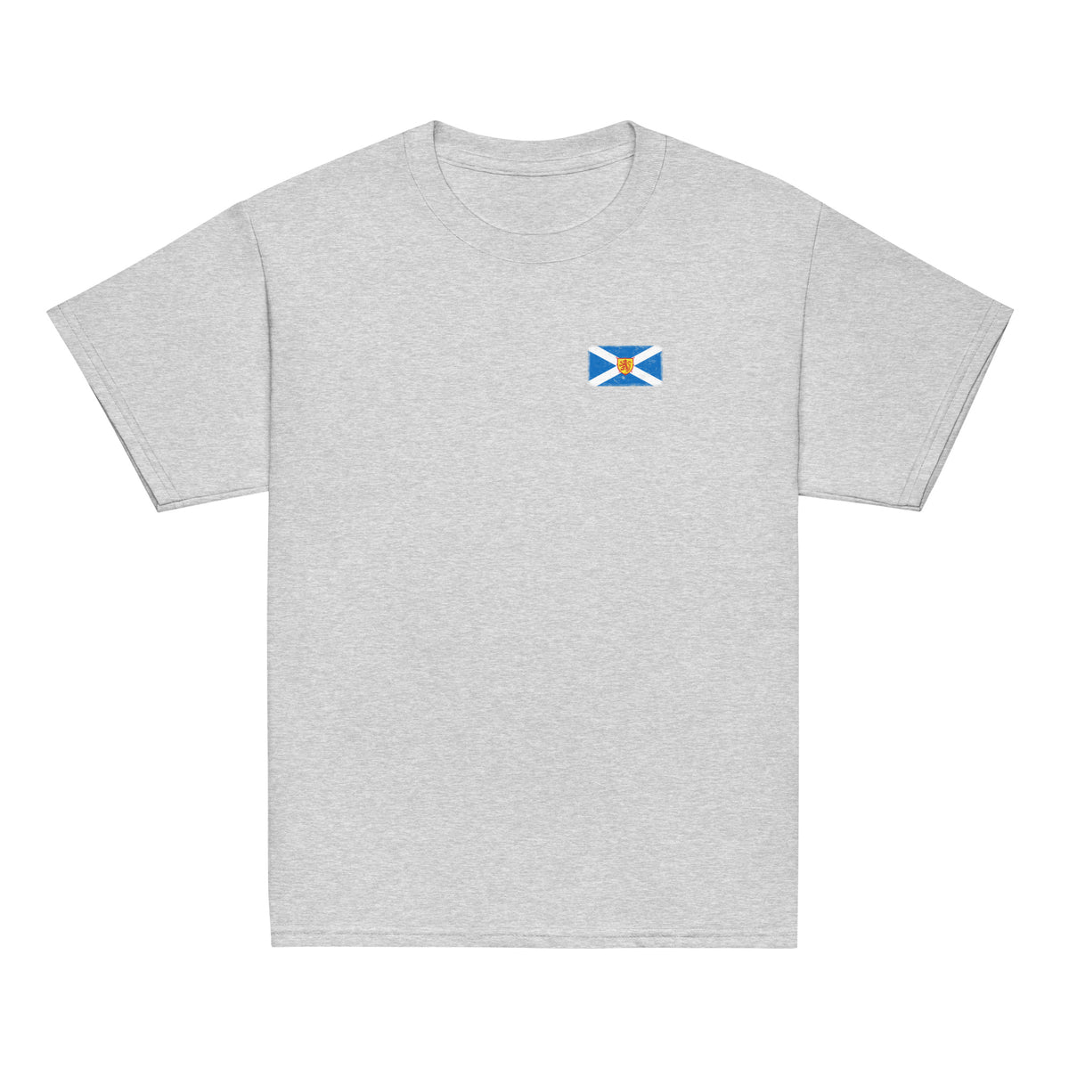 Scotland flag t-shirt in Sport Grey, vintage-washed print, small flag on the left chest, kids cut, front view